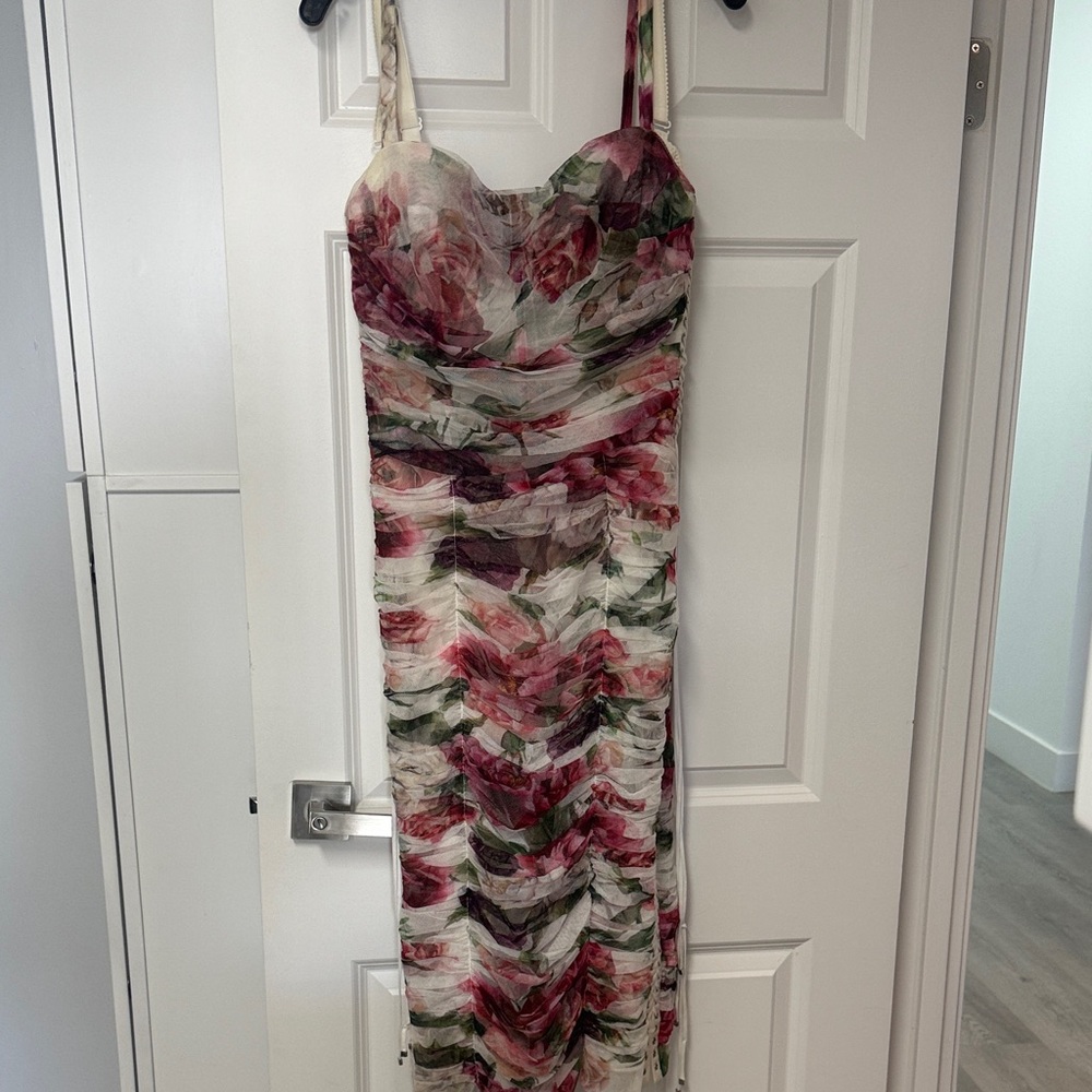 Dolce & Gabbana Strapless Dress in Pink and Green Floral